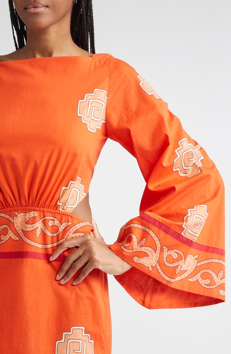 Johanna Ortiz Underwater Sanctuary Long Sleeve Cotton Poplin Dress, Alternate, color, Light Red / Wine/ Pink