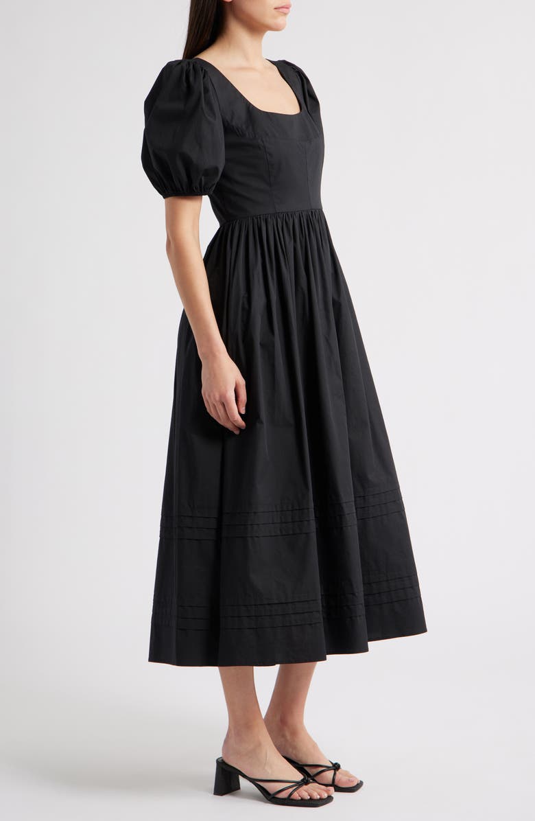 MOON RIVER Puff Sleeve Cotton Midi Dress, Alternate, color, Black