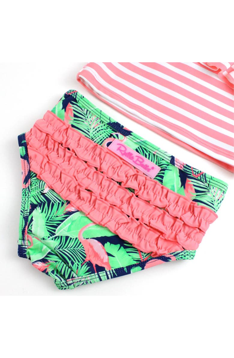 RuffleButts Baby Girls One Shoulder Ruffle Tankini, Alternate, color, Flamingo Frenzy