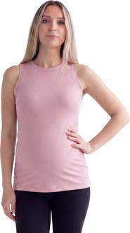 24seven Comfort Apparel Maternity Basic Ribbed Knit Round Neck Sleeveless Tank Top