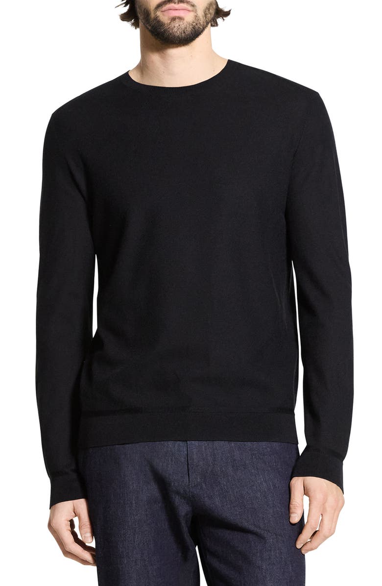 Theory Long Sleeve Silk & Cotton T-Shirt, Main, color, Black