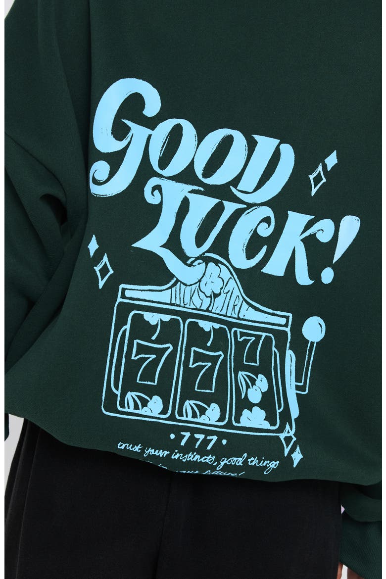 Good Luck Graphic Cotton Blend Hoodie, Alternate, color, GREEN / BLUE