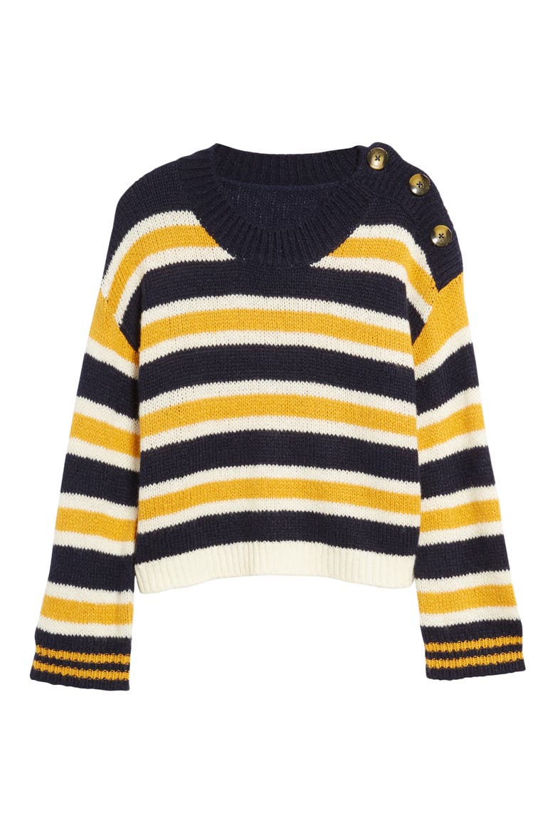 Button Shoulder Stripe Sweater, Alternate, color, NAVY MARITIME CAITLYN STRIPE