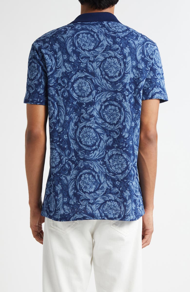 Versace Barocco Jacquard Cotton Piqué Polo, Alternate, color, Ink Celeste