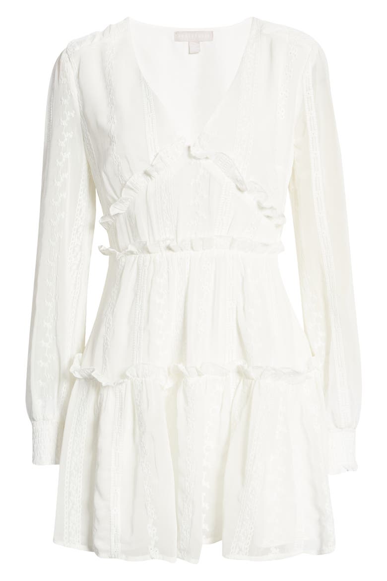 Ruffle Long Sleeve Minidress, Alternate, color, WHITE