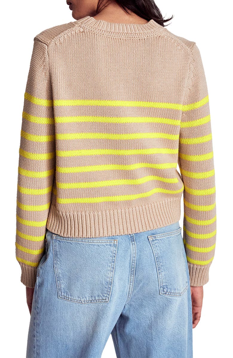 Boden Lucy Stripe Chunky Crop Cotton Sweater, Alternate, color, Camel Melange, Ivory Stripe