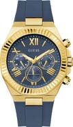 GUESS Round Silicone Strap Analog Watch, 44mm