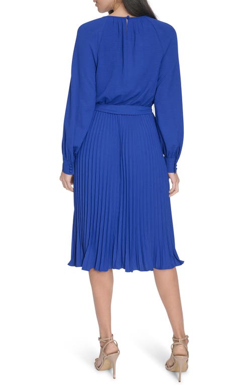 Calvin Klein Aerowash Long Sleeve Pleated Midi Dress In Ultramarine