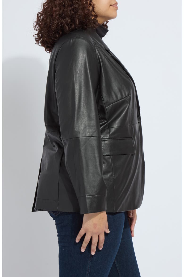 'Lyssentials Faux Leather Blazer, Alternate, color, BLACK