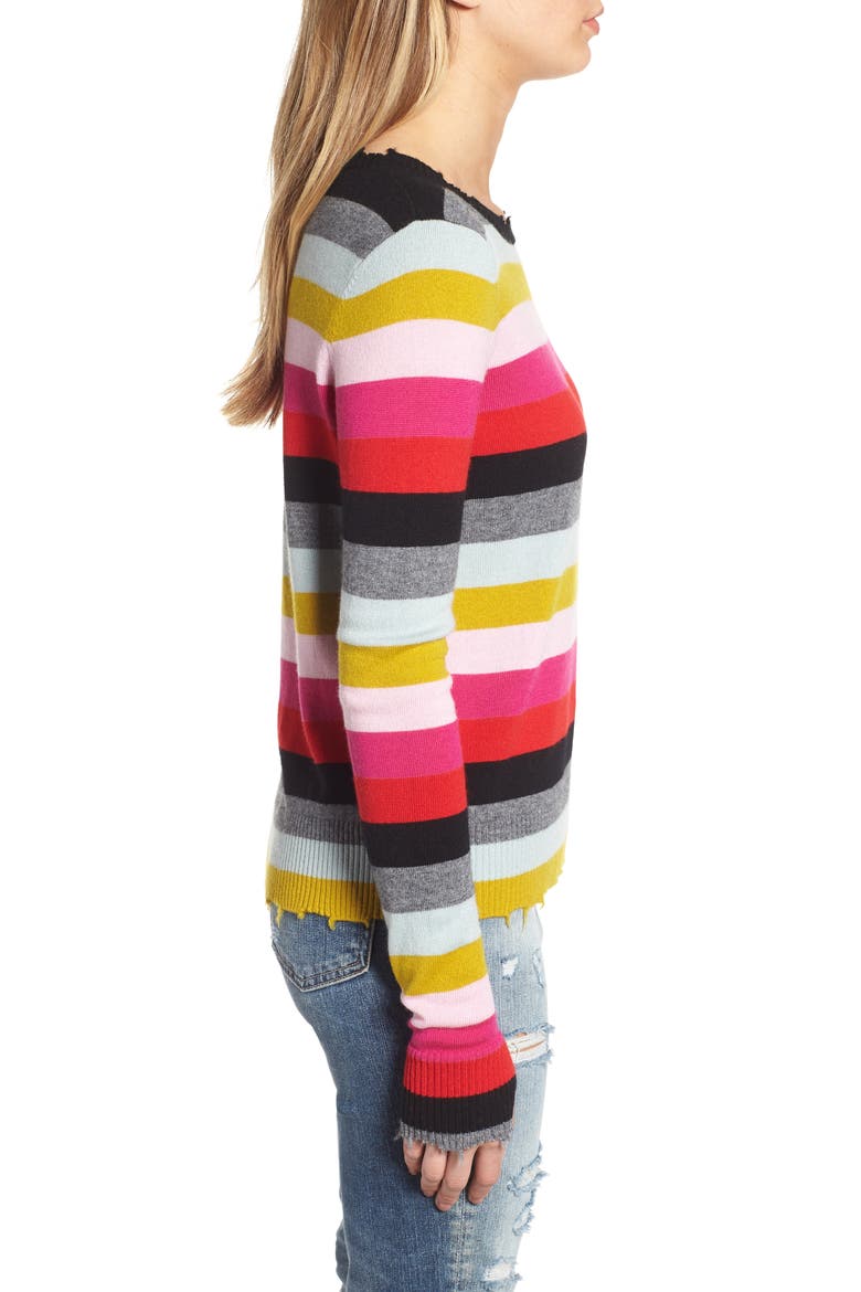 Multistripe Raw Edge Wool & Cashmere Blend Sweater, Alternate, color, MULTI STRIPE