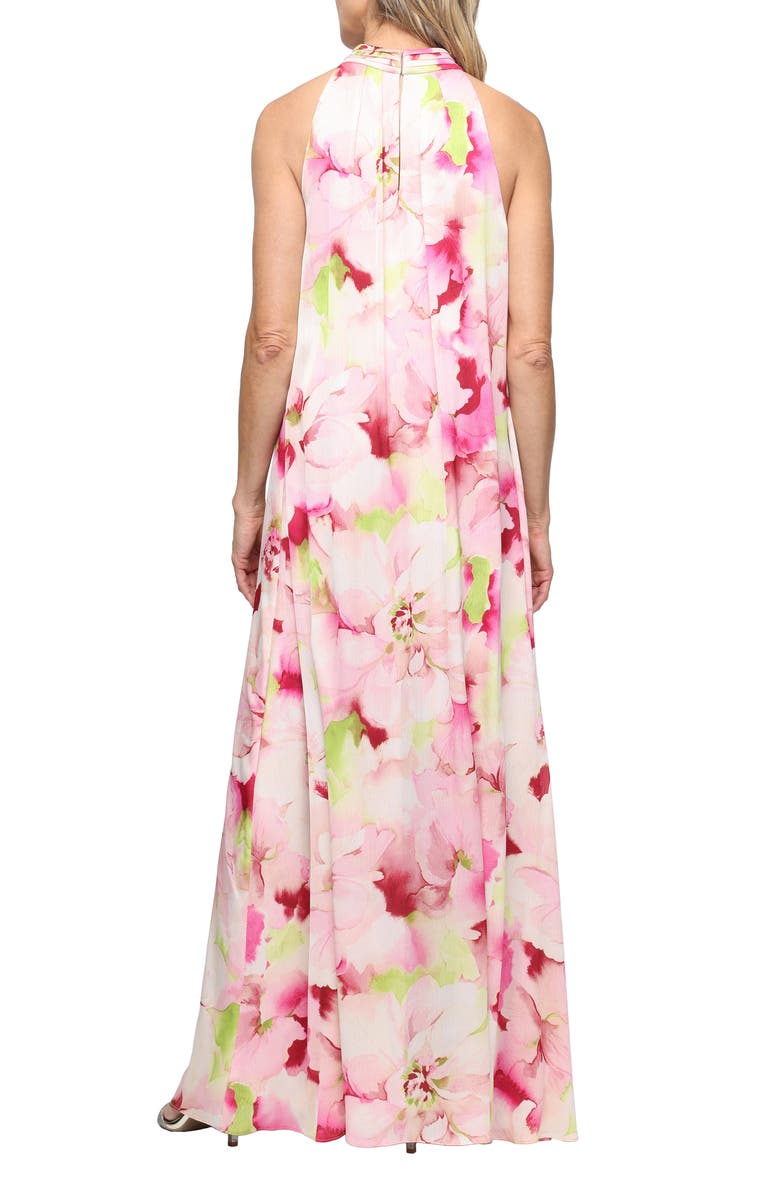 SL FASHIONS Floral Halter Chiffon A-Line Dress, Alternate, color, Pink Multi