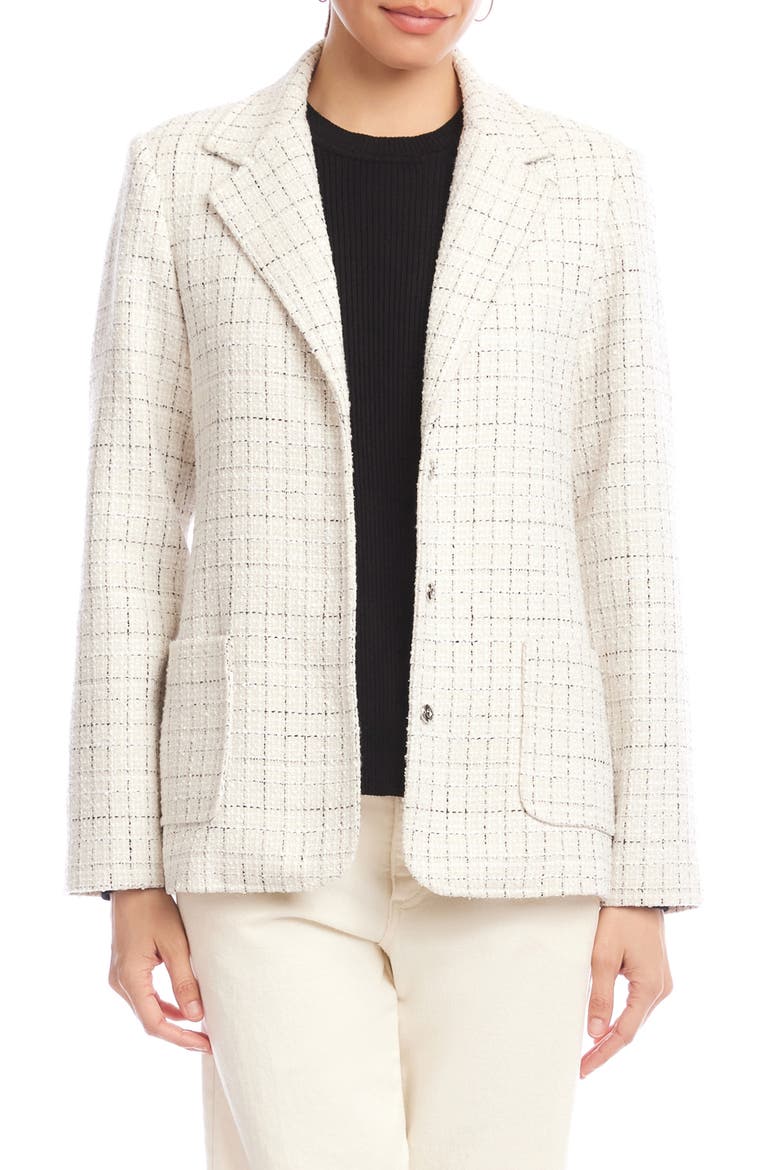 Check Tweed Blazer, Main, color, BLACK/ OFF WHITE