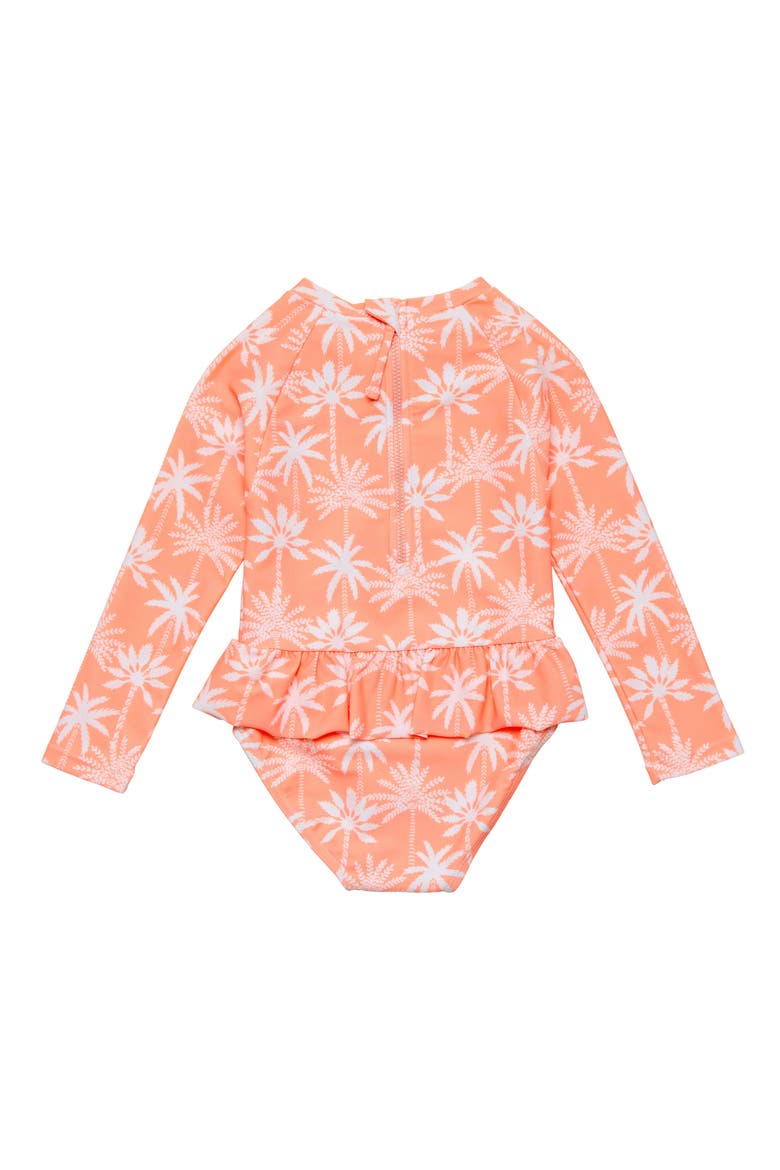 Ruffle Long Sleeve Skirted UPF 50+ One-Piece Swimsuit, Alternate, color, ORANGE