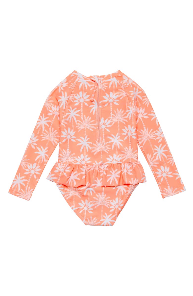 Snapper Rock Ruffle Long Sleeve Skirted UPF 50+ One-Piece Swimsuit, Alternate, color, Orange
