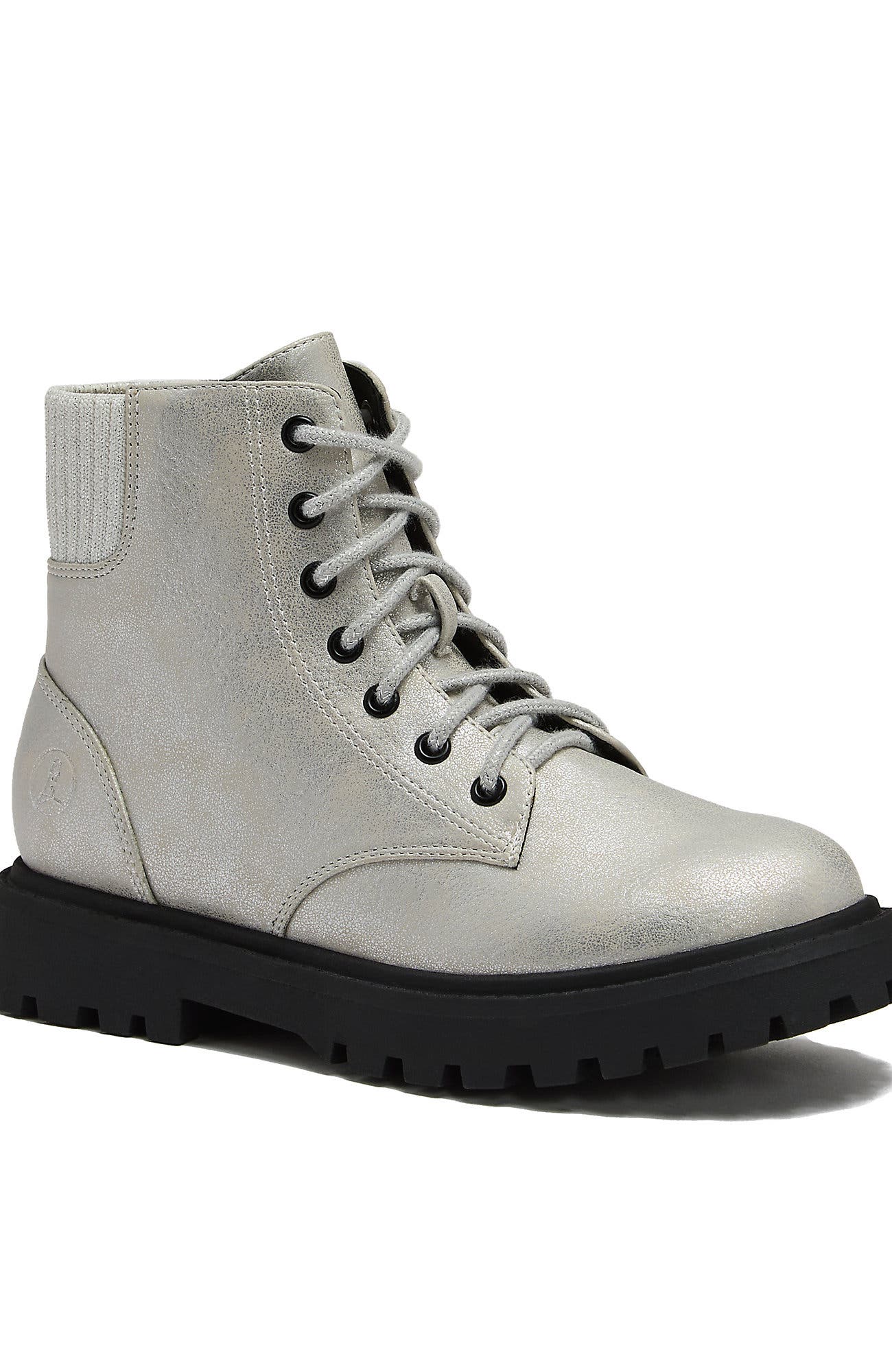 Girls Zip Up Lugged Boots, Main, color, Silver