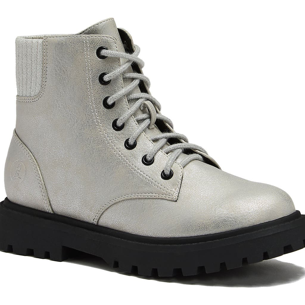 Lands' End Girls Zip Up Lugged Boots In Silver