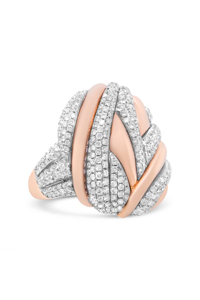 18K Rose and White Gold 1 7/8 Cttw Diamond and Gold Textured Dome Cocktail Ring, Alternate, color, White