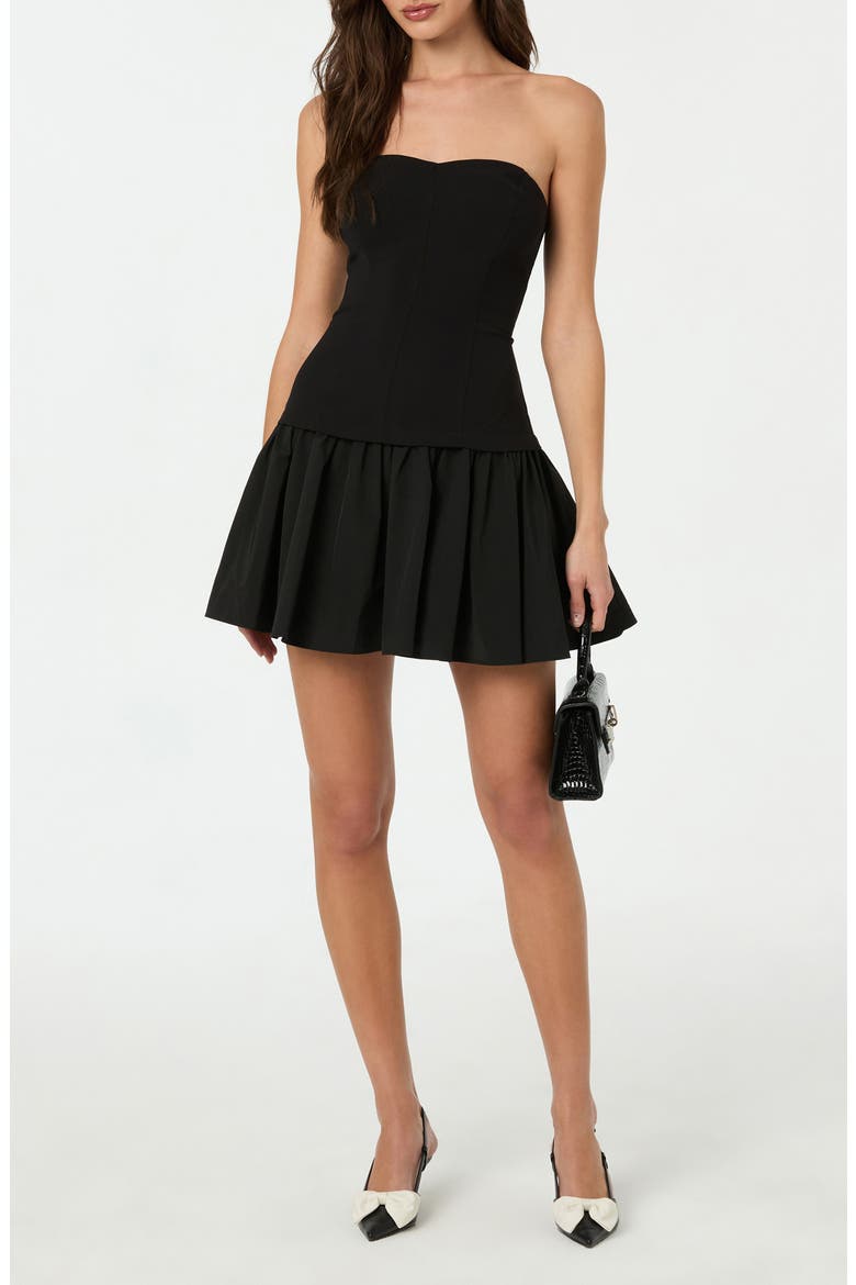 Strapless Mixed Media Minidress, Main, color, BLACK