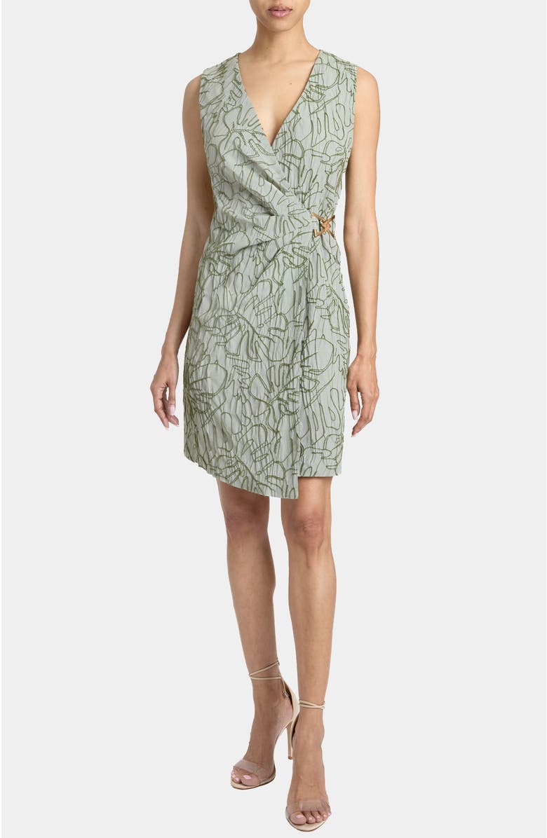 Santorelli TILLY Sleeveless Faux Wrap Shift Dress in Stretch Cotton Cloque, Alternate, color, 