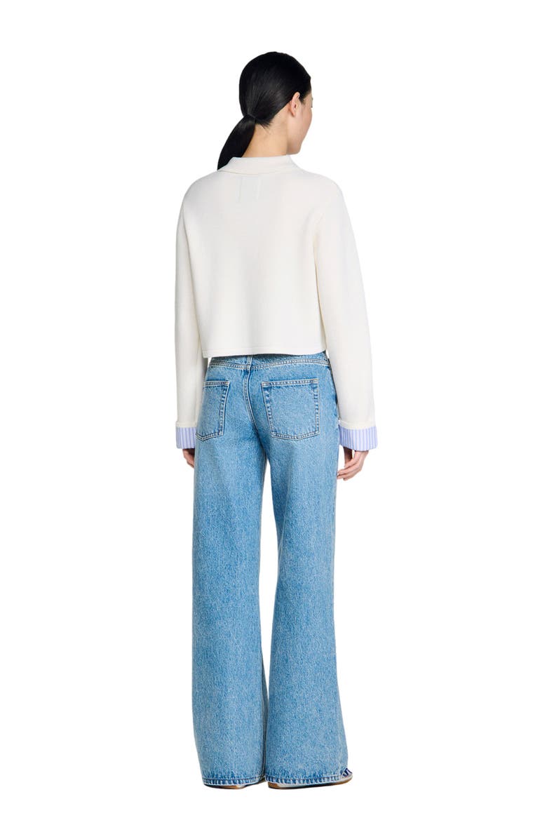 SANDRO Polo cardigan with poplin details, Alternate, color, Ecru