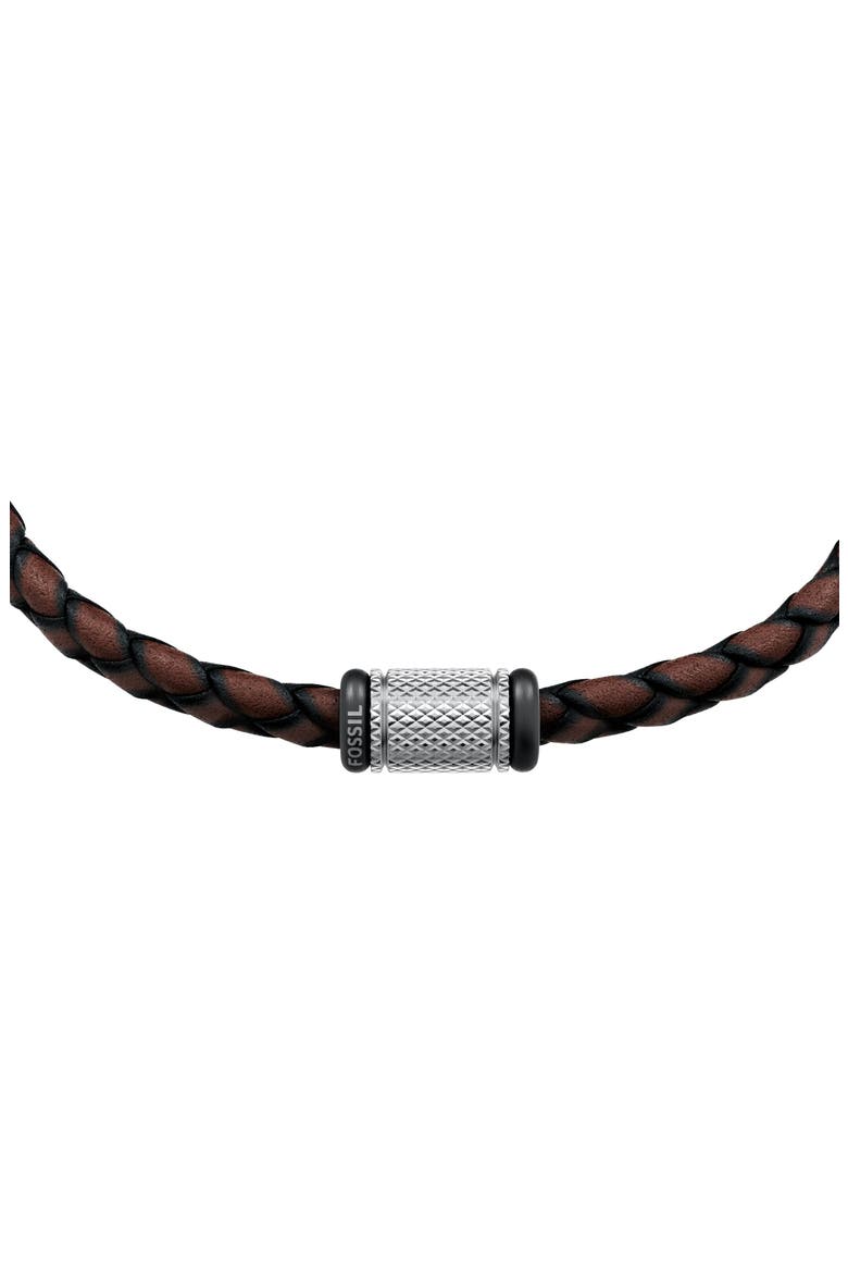 Machine Leather Bracelet, Alternate, color, BROWN/ SILVER
