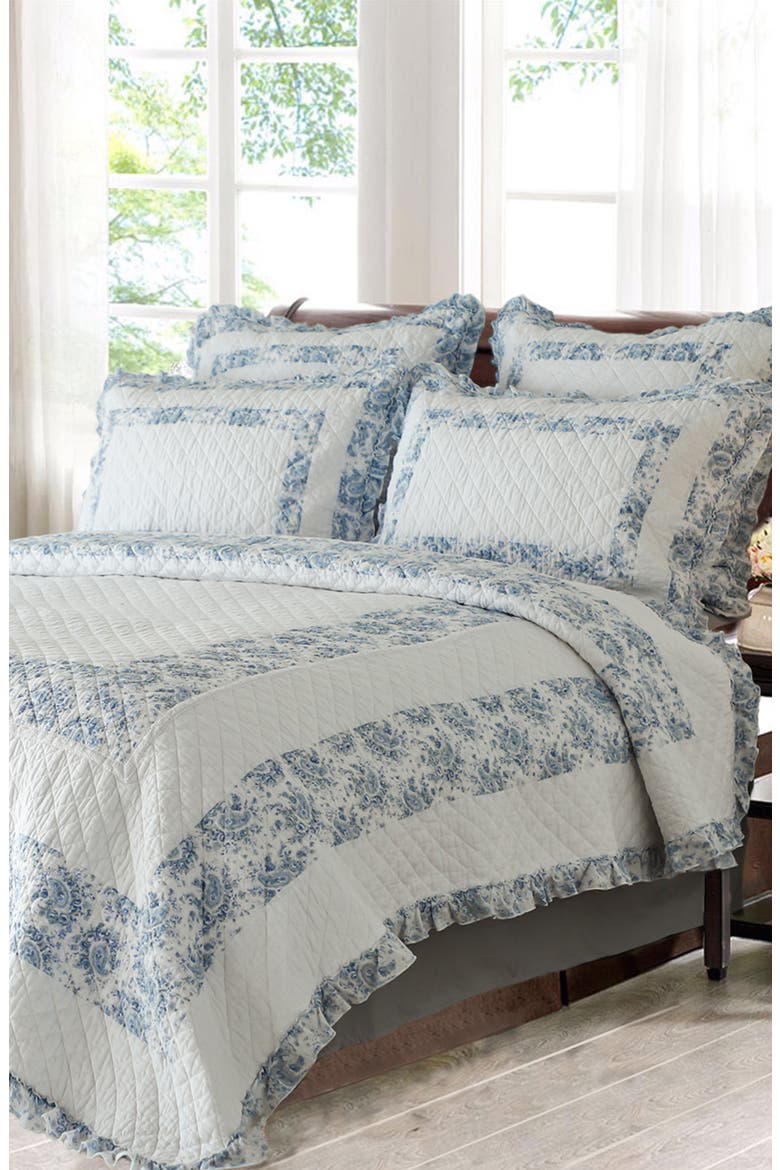 Soft Garden Ruffle Quilt Set - King, Alternate, color, SLATE BLUE