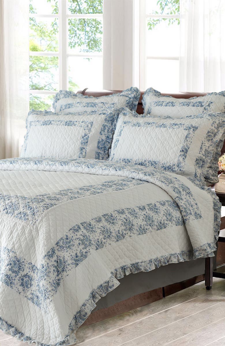 MELANGE HOME Soft Garden Ruffle Quilt Set - King, Alternate, color, Slate Blue