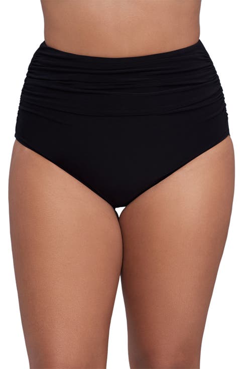 High Waist Shirred Plus Size Control Swim Brief