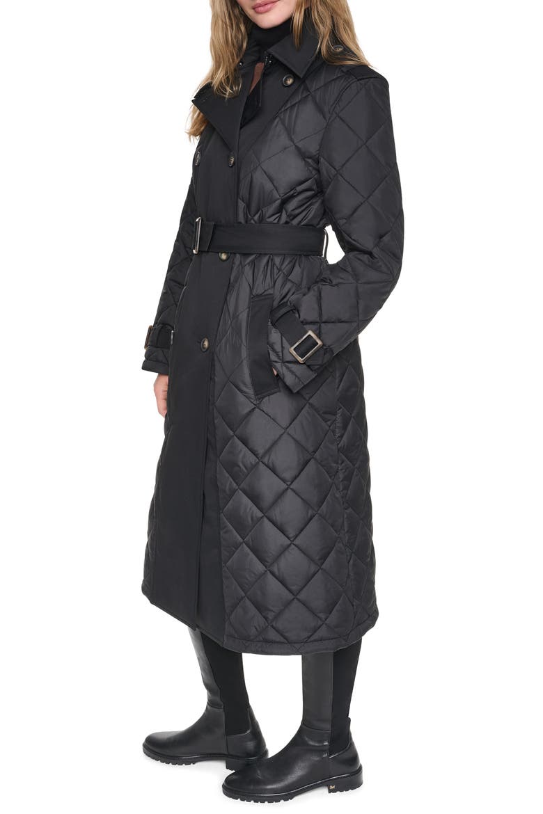 Quilted Double Breasted Trench Coat, Alternate, color, BLACK