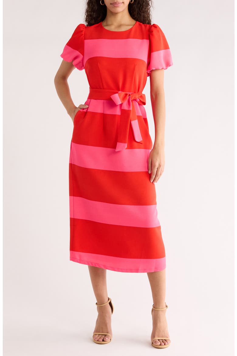 Lolli Stripe Senidy Puff Sleeve Dress, Main, color, FUCHSIA-RED