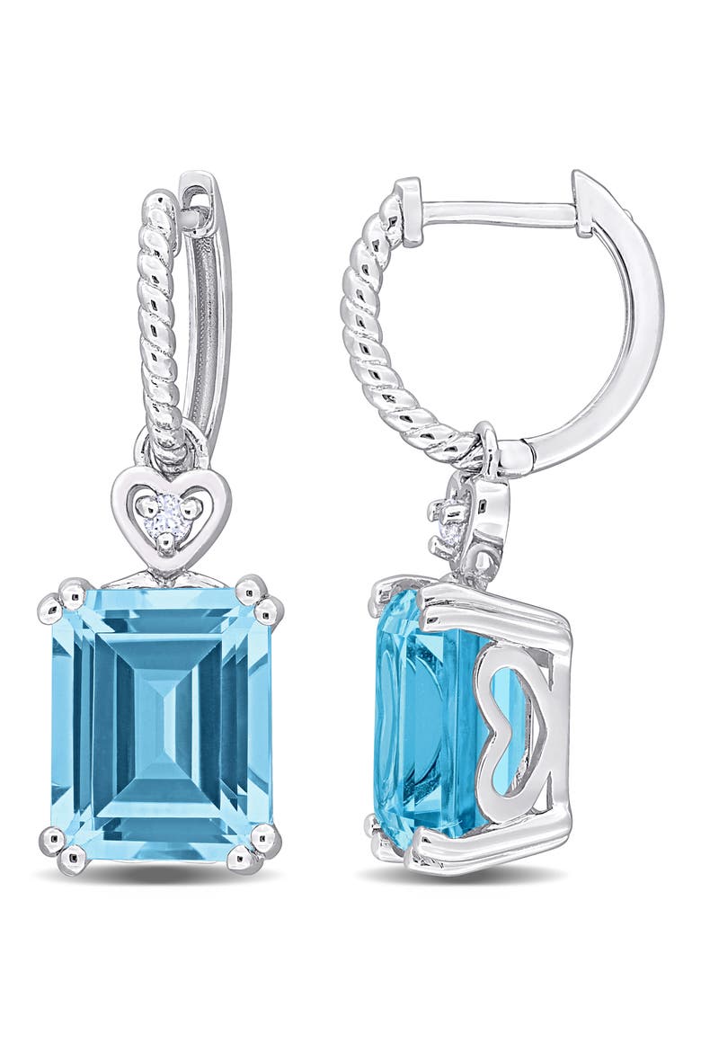 Octagon Cut Gemstone Drop Earrings, Main, color, BLUE