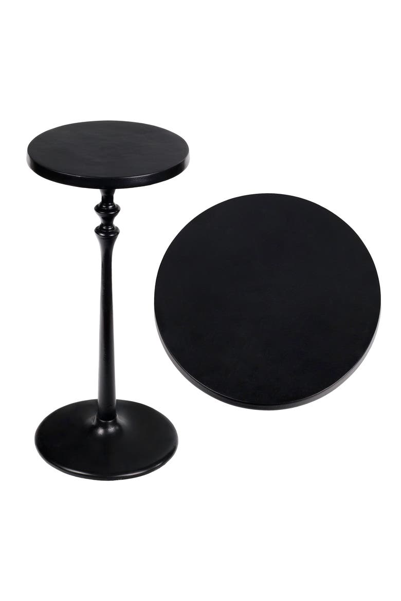 Lulu Modern Round Metal Drink Table, Oil Rubbed Pedestal Martini Accent Side Table for Small Spaces, Main, color, Black