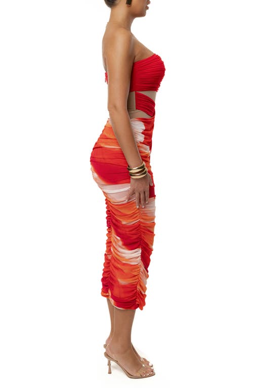 Jluxlabel Ruched Strapless Body-con Midi Dress In Red