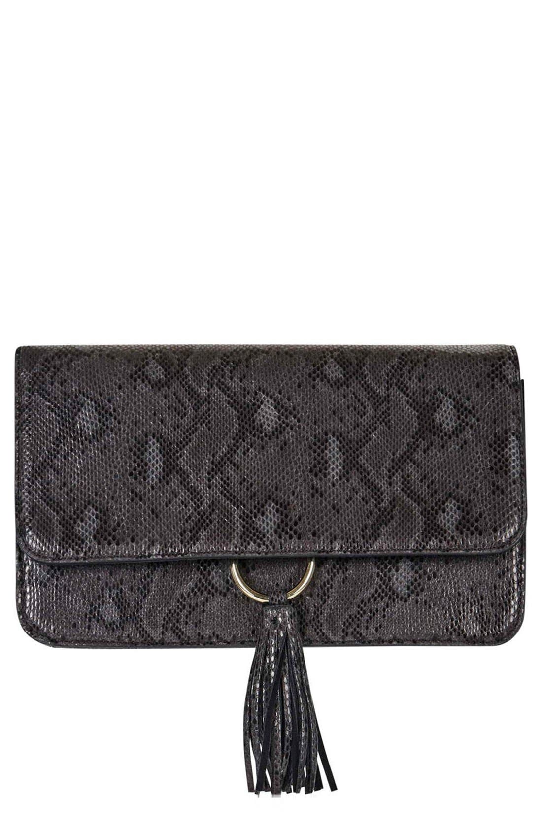 'Chapel' Faux Snakeskin Clutch, Main, color, BLACK MULTI