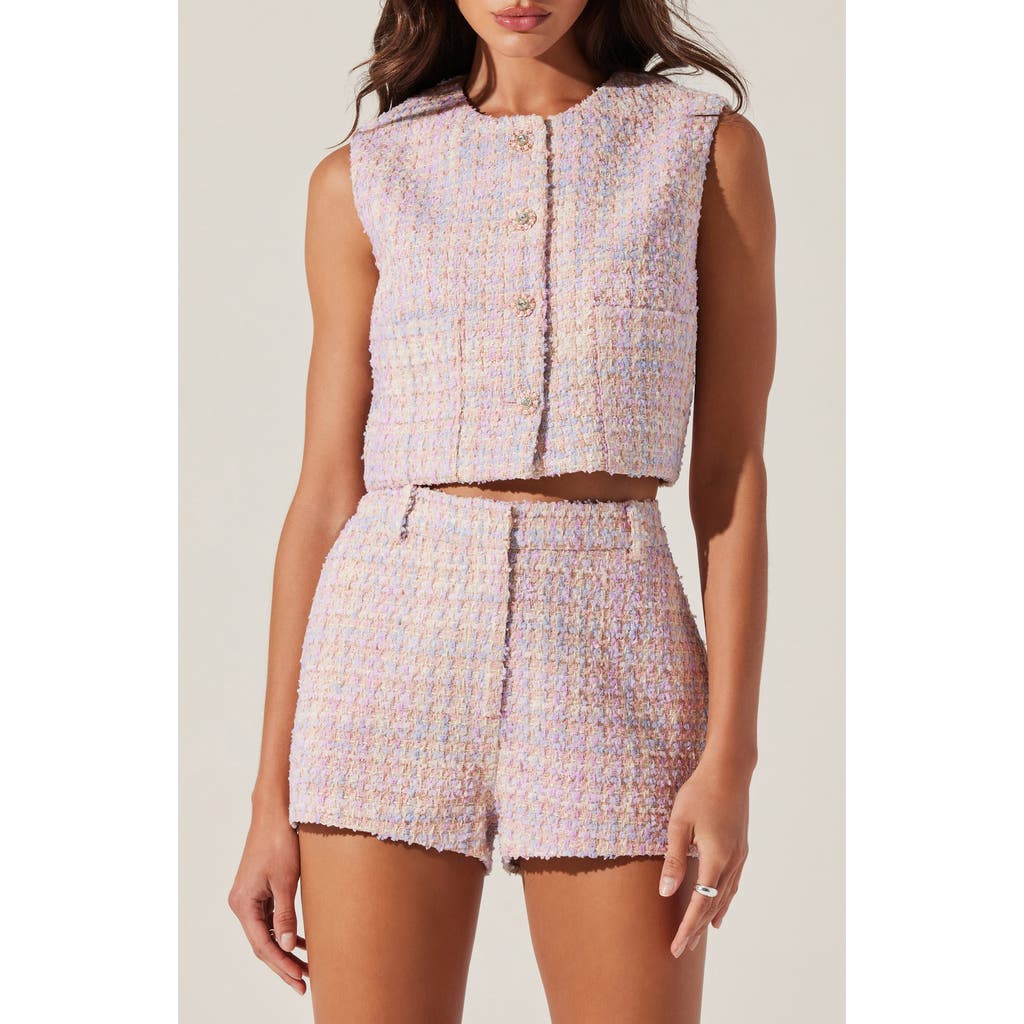 Astr The Label Wynn Tweed Crop Vest In Pink Multi