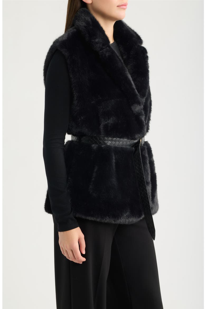 Belted Faux Fur Vest, Alternate, color, BLACK