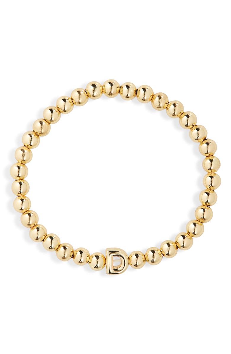 BaubleBar Pisa Initial Beaded Stretch Bracelet, Main, color, Gold D
