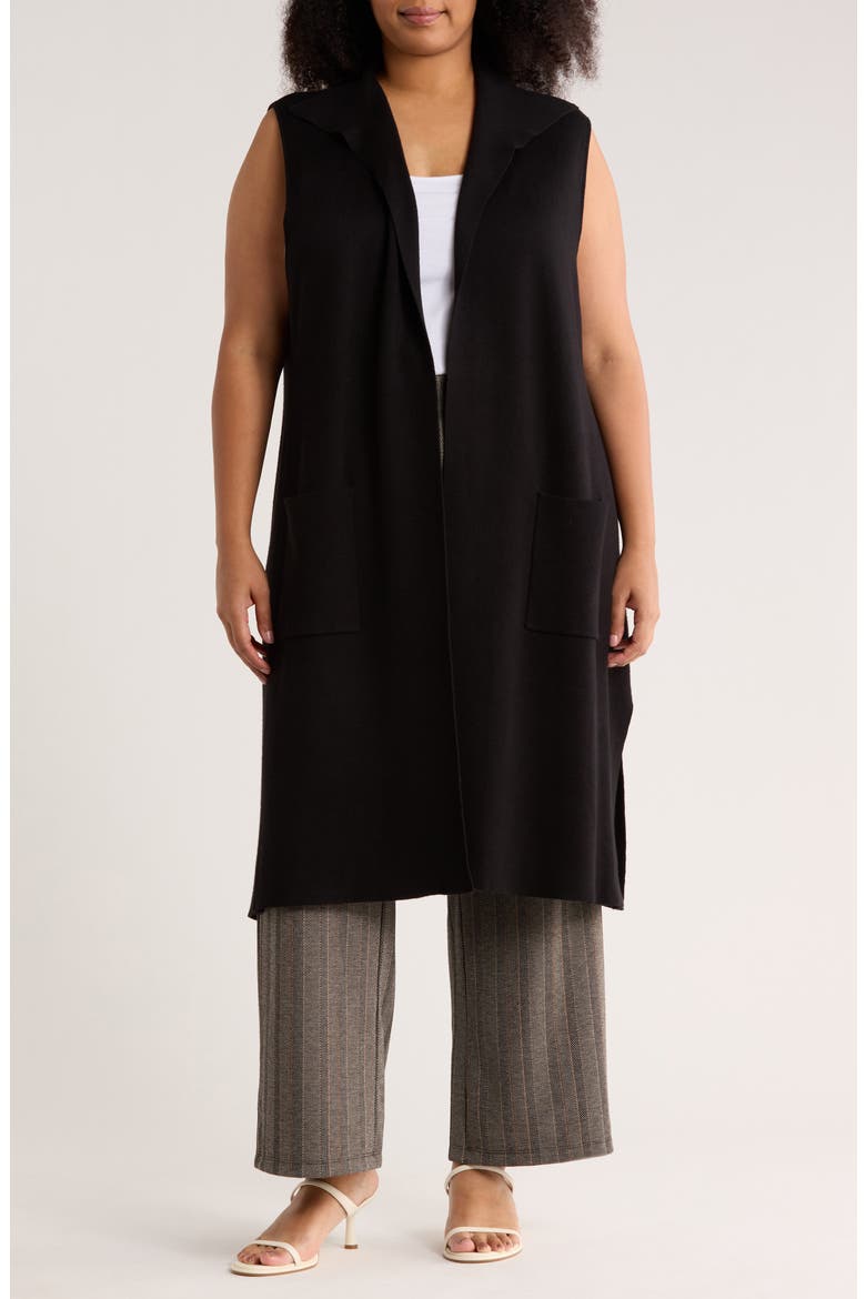 Collared Longline Sweater Vest, Main, color, BLACK