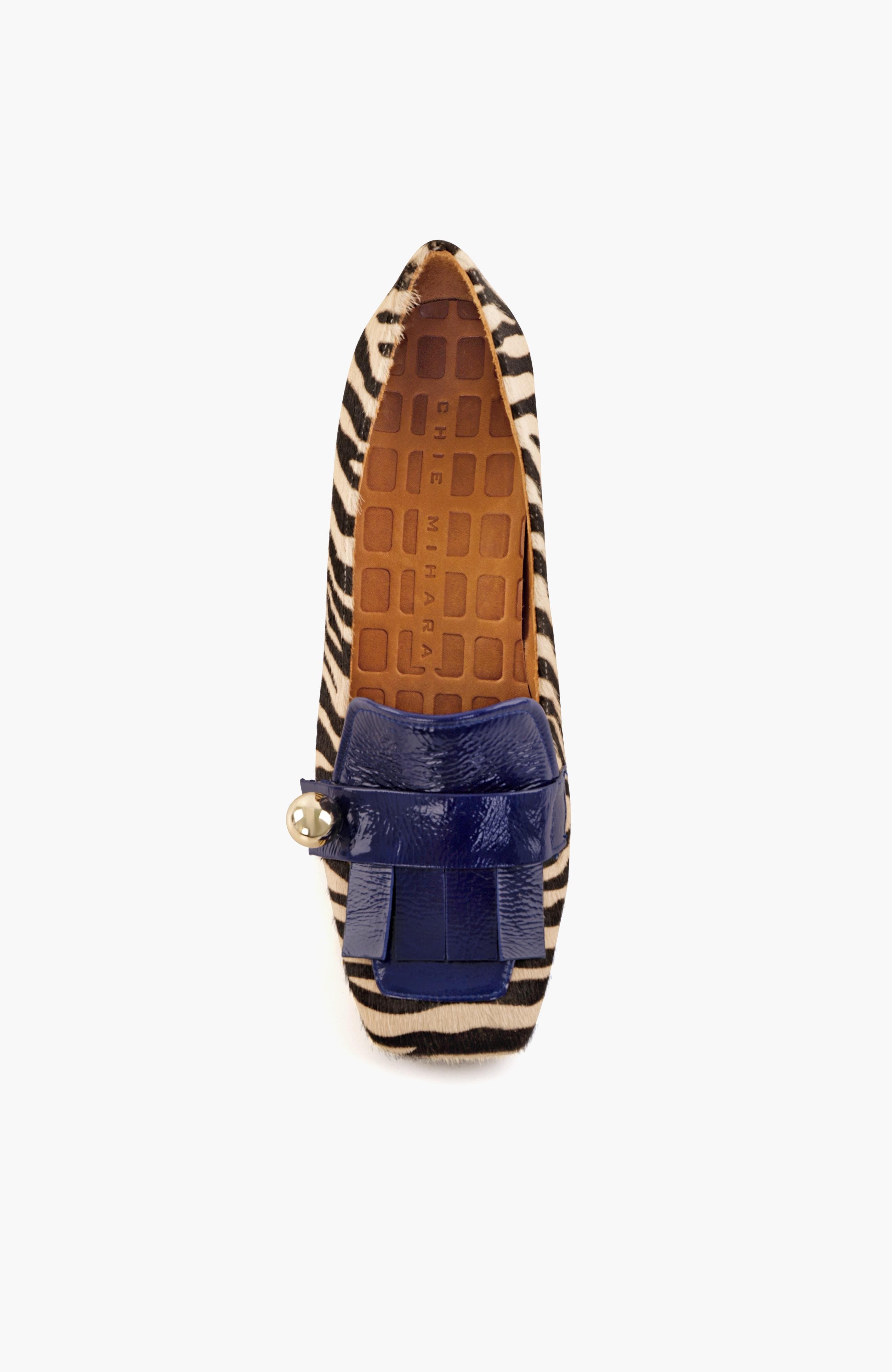 Zebra print patent leather buckle pump, Alternate, color, Cream