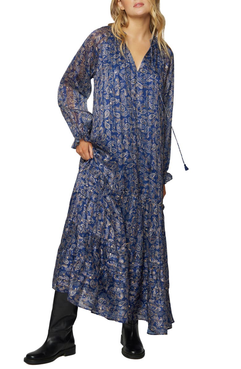 Lost + Wander Wish Upon Paisley Print Split Neck Long Sleeve Maxi Dress, Main, color, 
