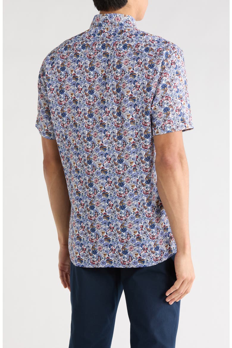 Floral Short Sleeve Viscose & Linen Button-Up Shirt, Alternate, color, WHITE MULTI/ MULTI