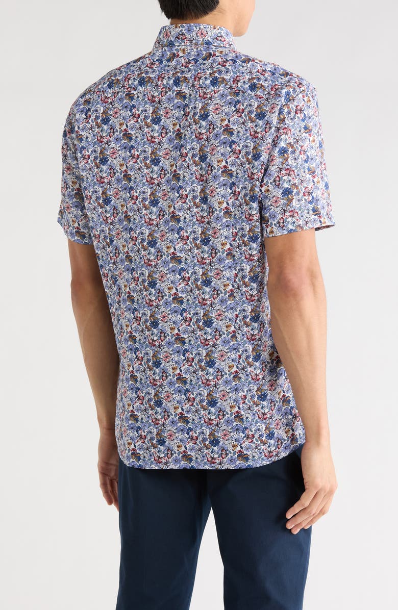 SOUL OF LONDON Floral Short Sleeve Viscose & Linen Button-Up Shirt, Alternate, color, White Multi/ Multi
