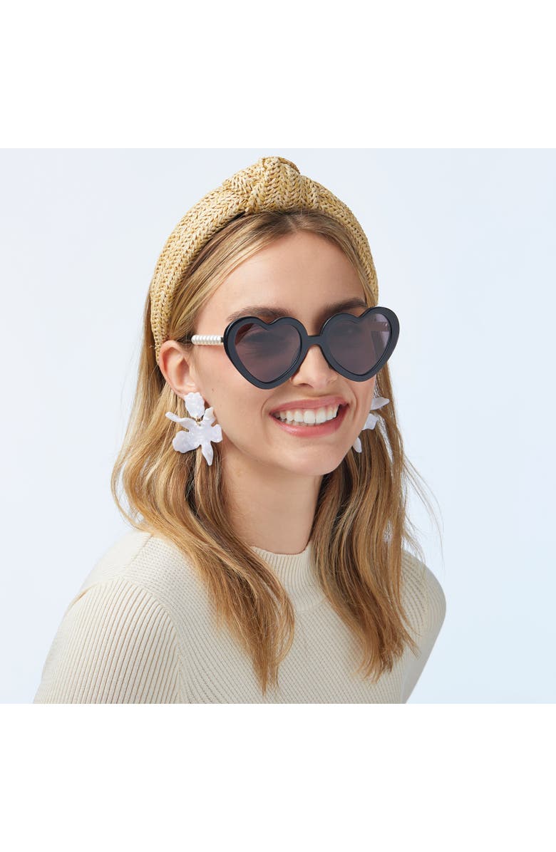 Lele Sadoughi Pearl Sweetheart Sunglasses, Alternate, color, Jet 001