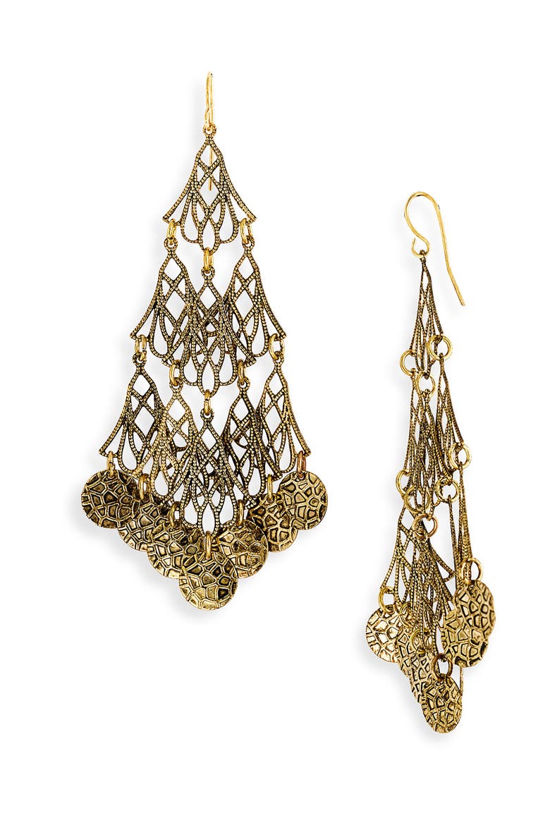 Disc & Filigree Earrings, Main, color, BURNISHED GOLD