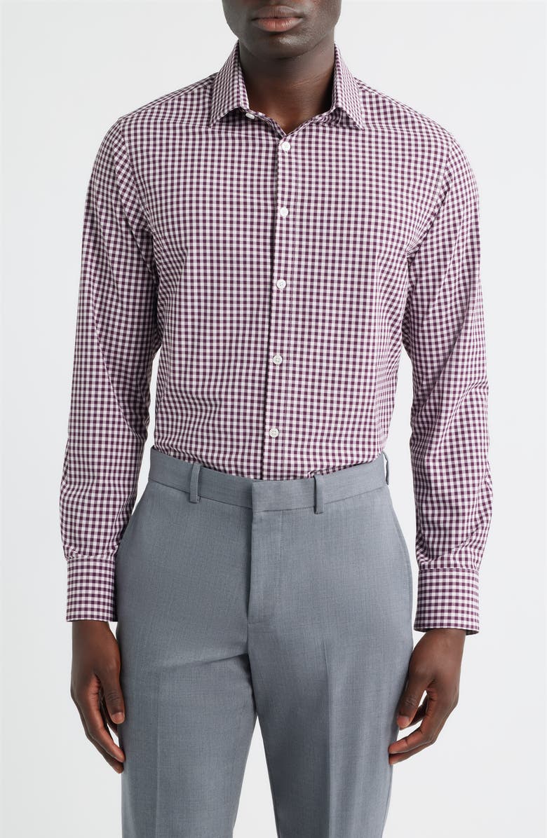 Mizzen+Main Leeward Trim Fit Gingham Performance Button-Up Shirt, Main, color, Eggplant Crew Gingham