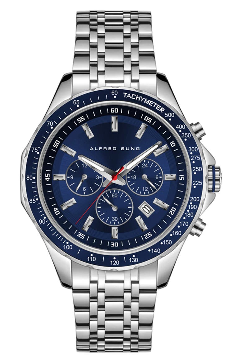 Chronograph I Bracelet Strap Watch, 46mm, Main, color, SILVER BRACELET/BLUE DIAL