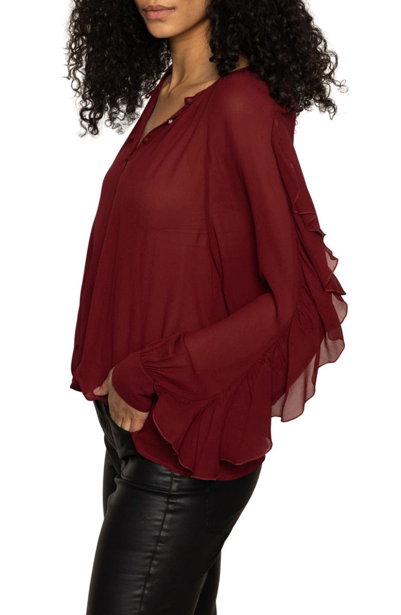 Sanctuary Harmony Ruffle Sleeve Button-Up Shirt, Alternate, color, Crimson Red