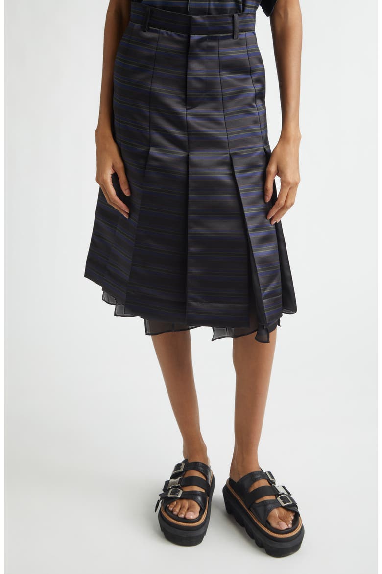 Pleated Horizontal Stripe Skirt, Main, color, BLACK/ NAVY
