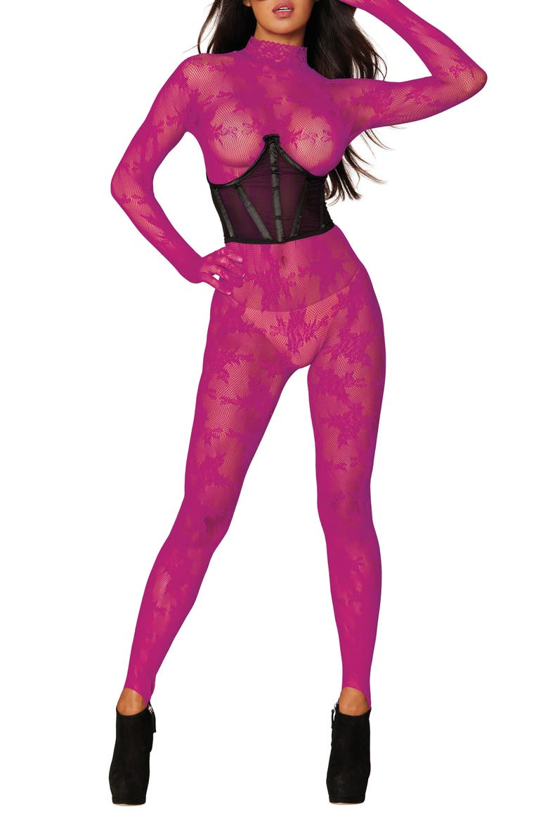 Fishnet Glove Body Stocking, Alternate, color, AZALEA