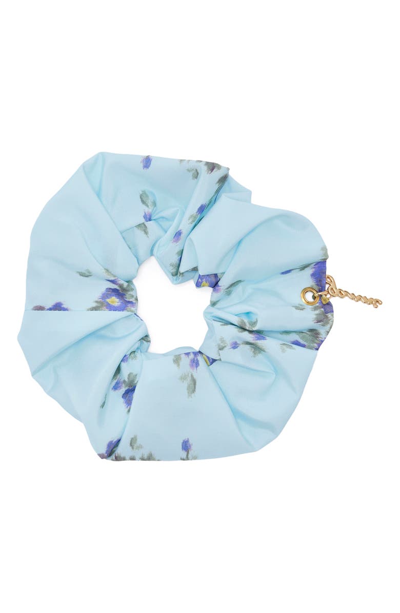 Ganni Printed Satin Scrunchie, Alternate, color, Iced Aqua
